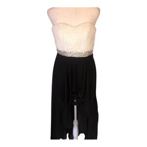 Speechless Strapless Lace Glitter High Low Dress Black White NWT Size 3